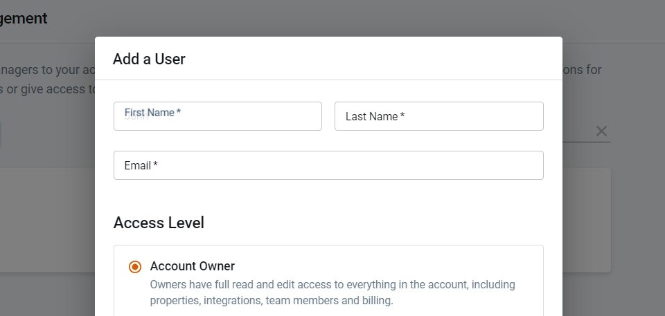 First you will have to fill the user details and after you will be able to choose between 3 access level.