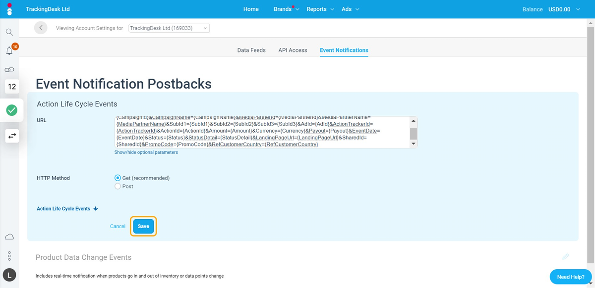Then Save the Impact Postback URL settings